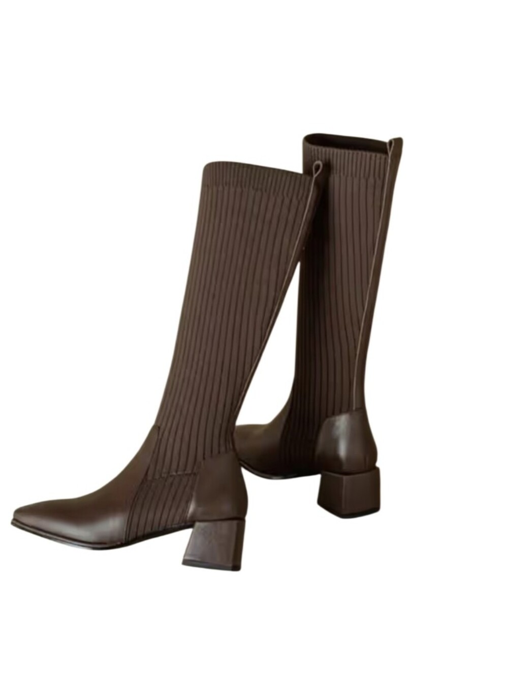 #B501 Knee-High Ribbed Sock Boots in Dark Brown - Picture 3 of 7